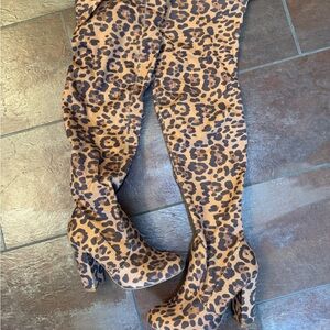 Fashion Nova Leopard Print Over the Knee Boots